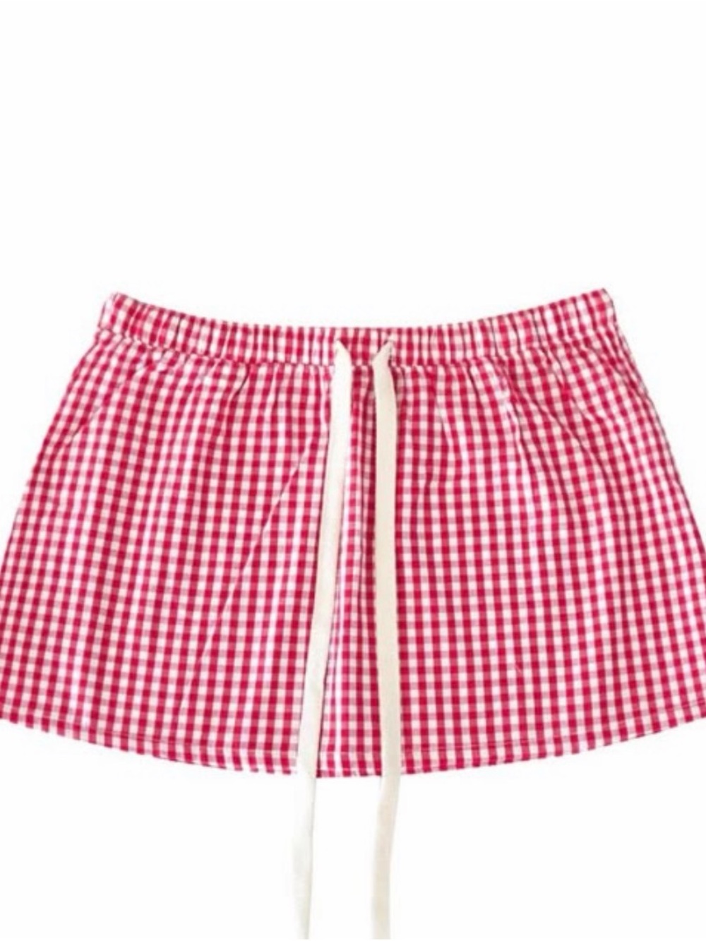 Pink Gingham Drawstring Midi Skirt